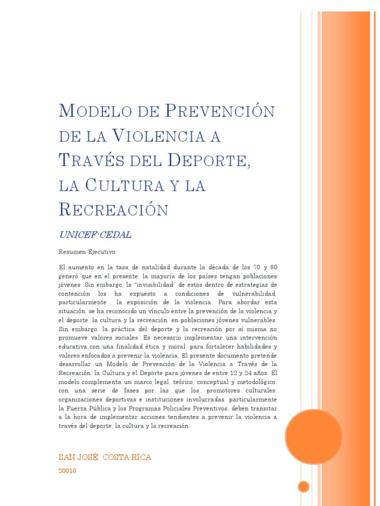 Prevención de Violencia con Deporte y Cultura | PDF | Juventud | La ...