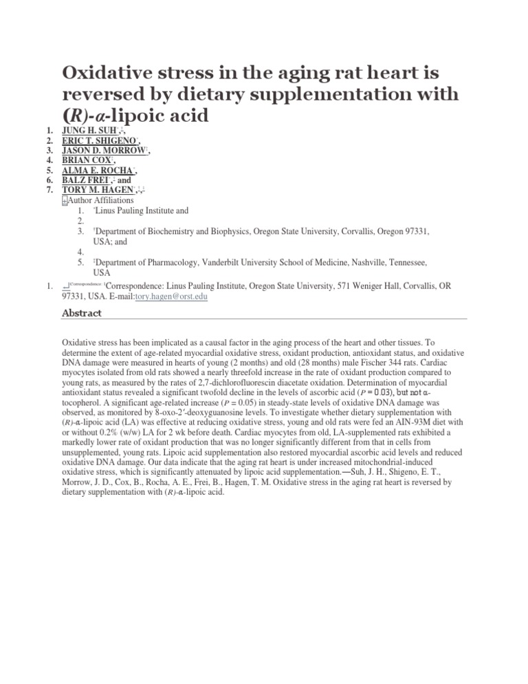 Lipoic Acid Reduces Heart Oxidative Stress | PDF | Science & Mathematics