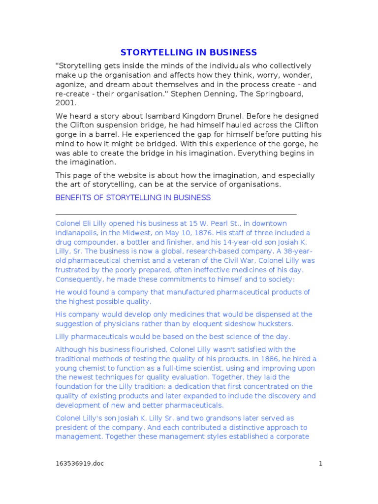 Storytelling's Impact on Business Culture | PDF | Storytelling ...