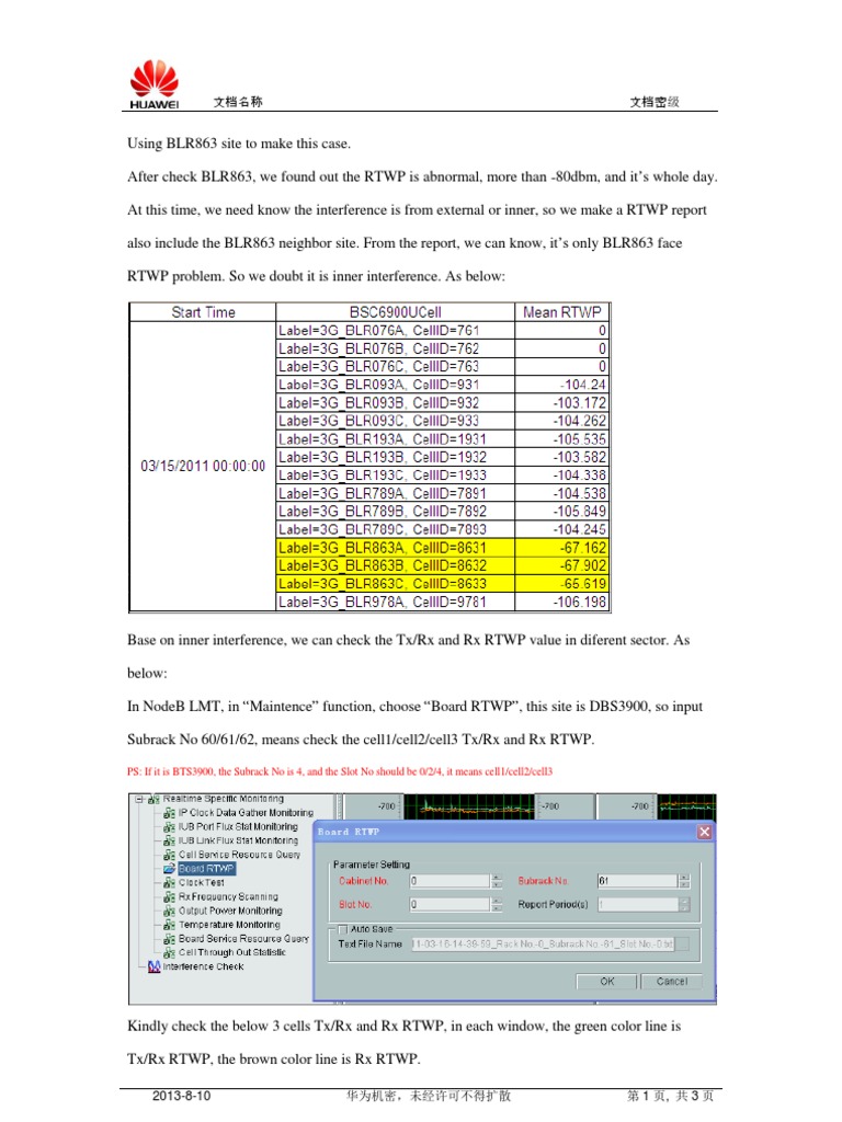 Huawei RTWP Interference Analysis | PDF | Computers | Technology ...