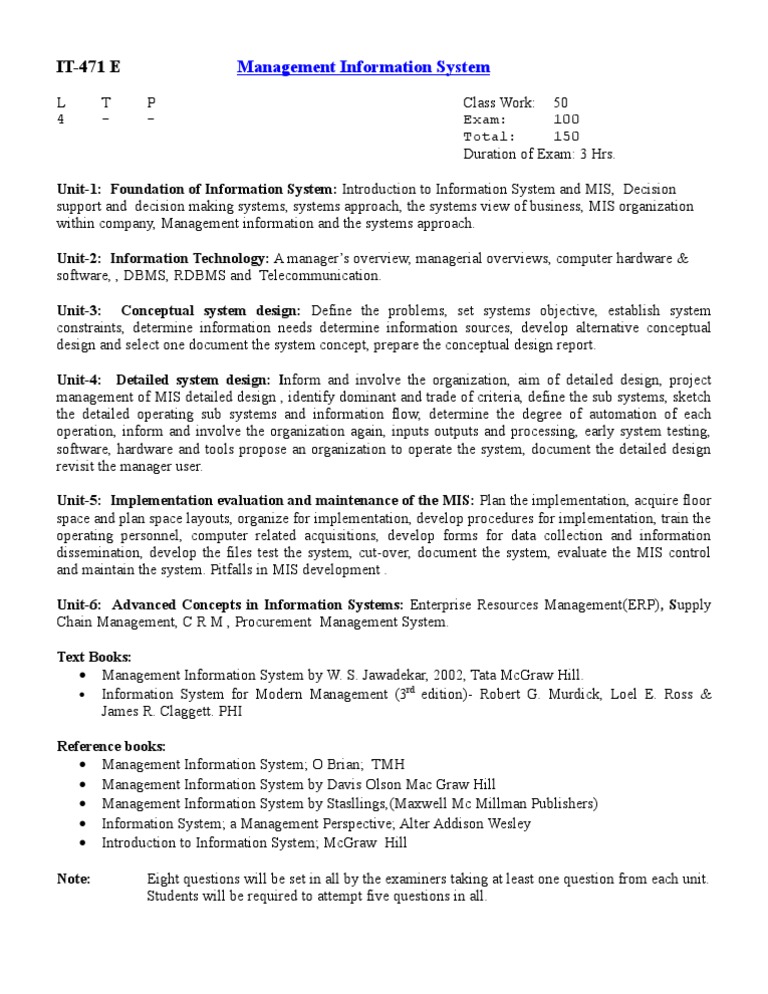 MIS Course Syllabus Overview | PDF | Management Information System ...