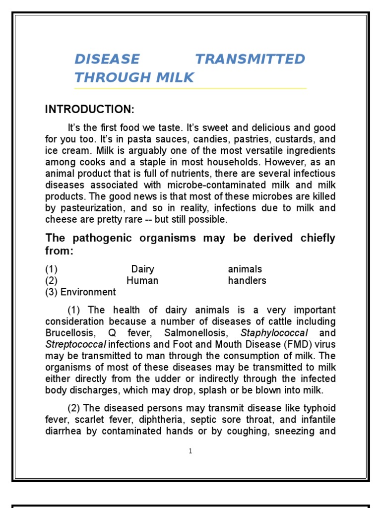 Disease Transmitted Through Milk Foodborne Illness Infection
