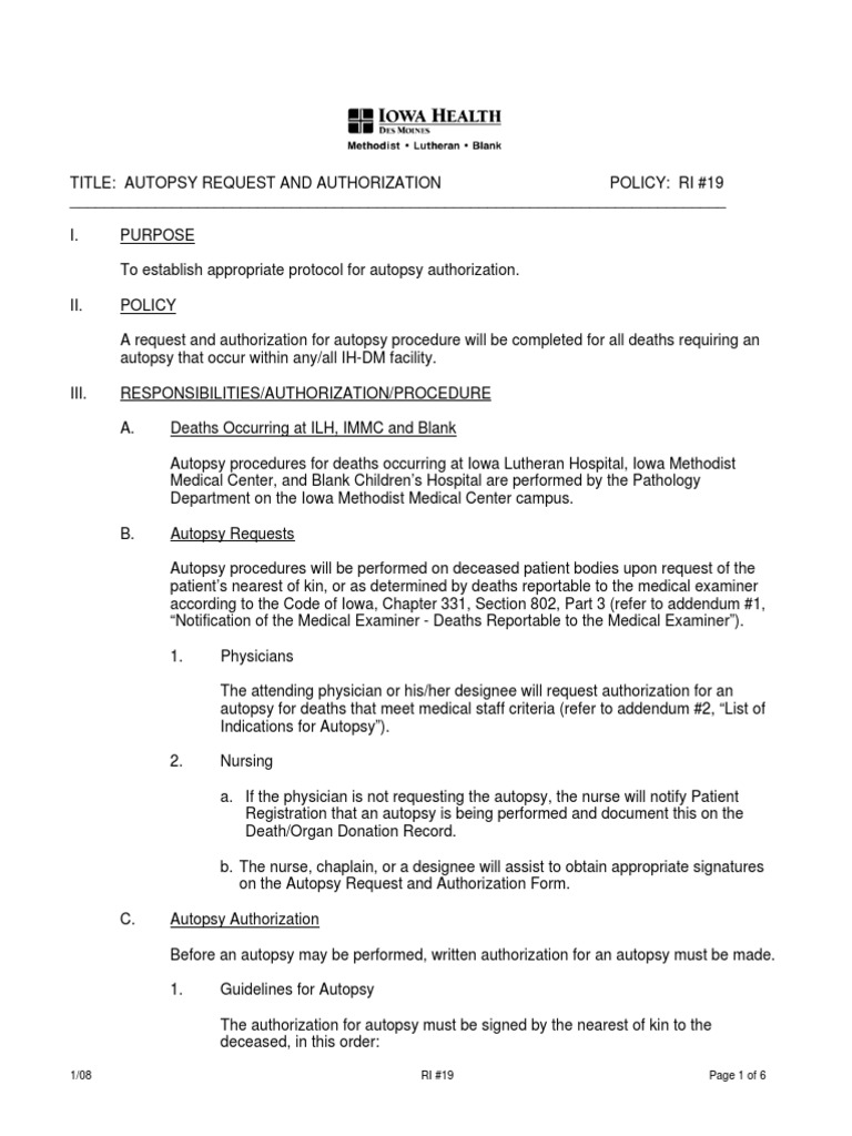 Blank Autopsy Form6 | PDF | Autopsy | Pathology