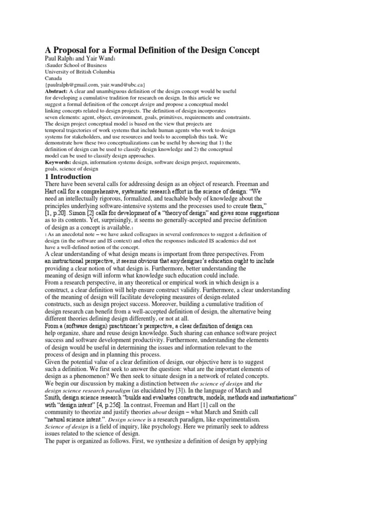 A Proposed Formal Definition of the Design Concept and Conceptual Model