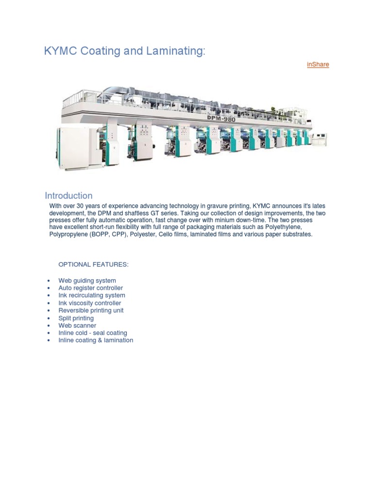 KYMC Gearless Flexo Press Innovations | PDF | Production And ...