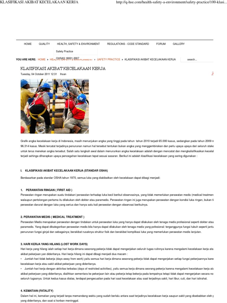 Klasifikasi Akibat Kecelakaan Kerja Klasifikasi Akibat Kecelakaan Kerja