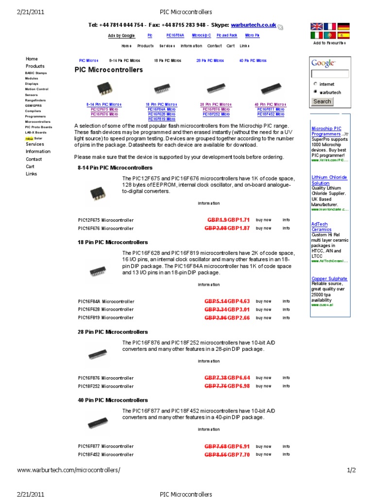 PIC Microcontrollers List Pic Microcontroller Microcontroller