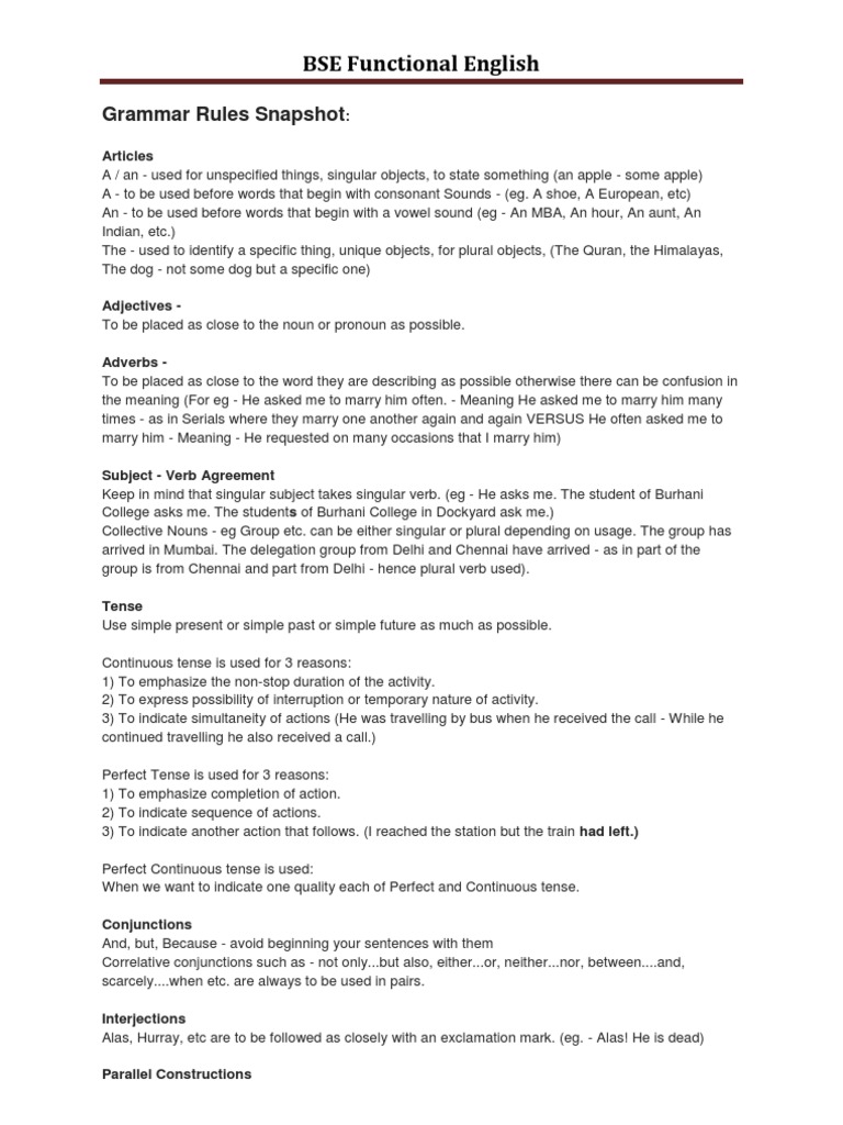 Grammar Rules Snapshot | Download Free PDF | Grammatical Number | Verb