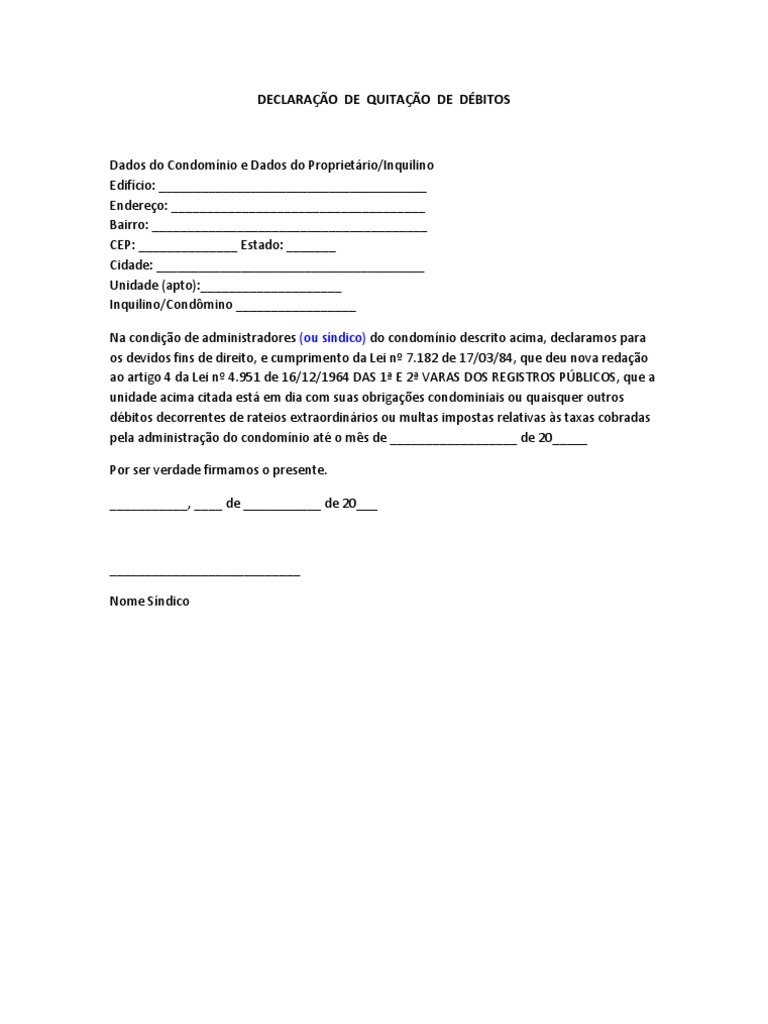 Declaração de Quitação de Débitos PDF
