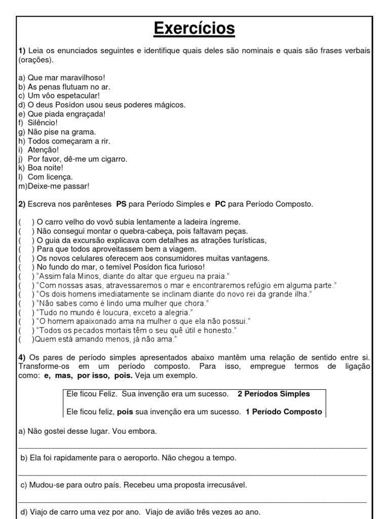 Exercícios sobre Frase e Oração | PDF