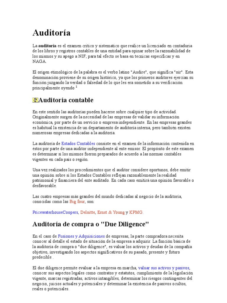 Auditoría Contable Pdf Auditoría Financiera Industrias De Servicio