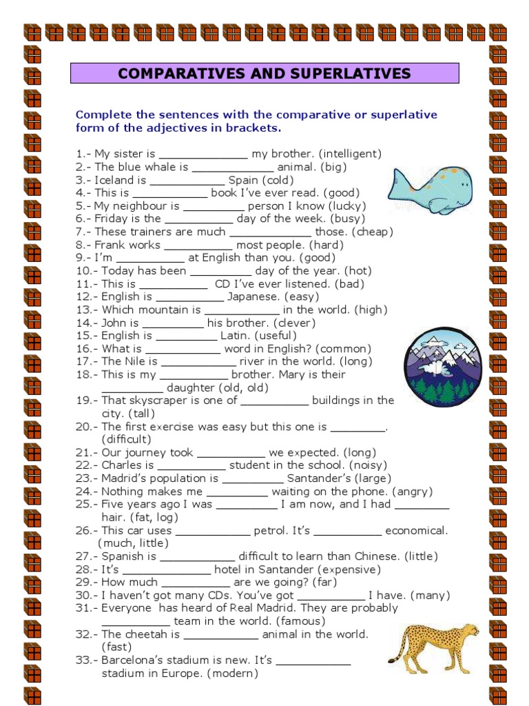 Ejercicios comparative and superlative english language linguistics