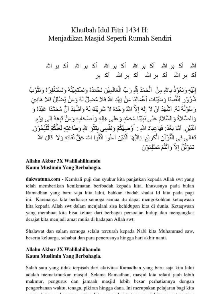 Khutbah Idul Fitri 1434 H