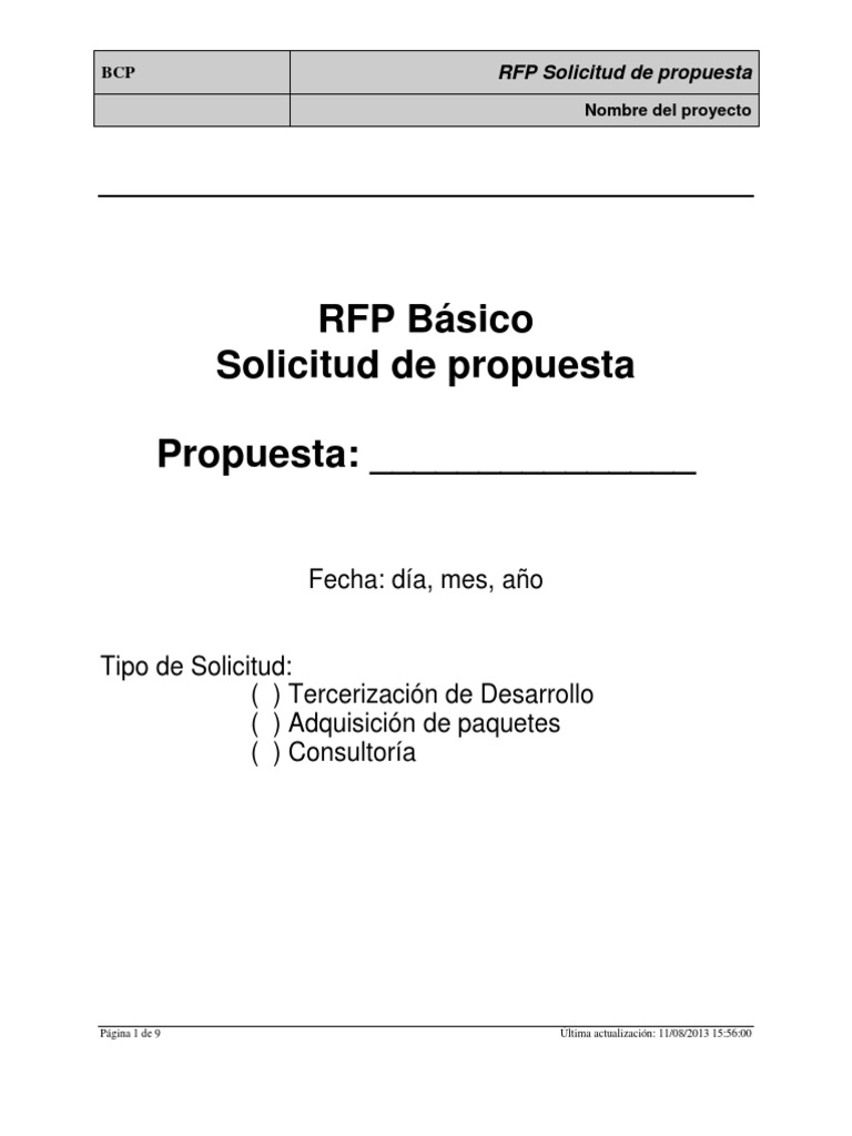 Pmo Pl Solicitud De Propuesta Rfp Basico Software Informatica