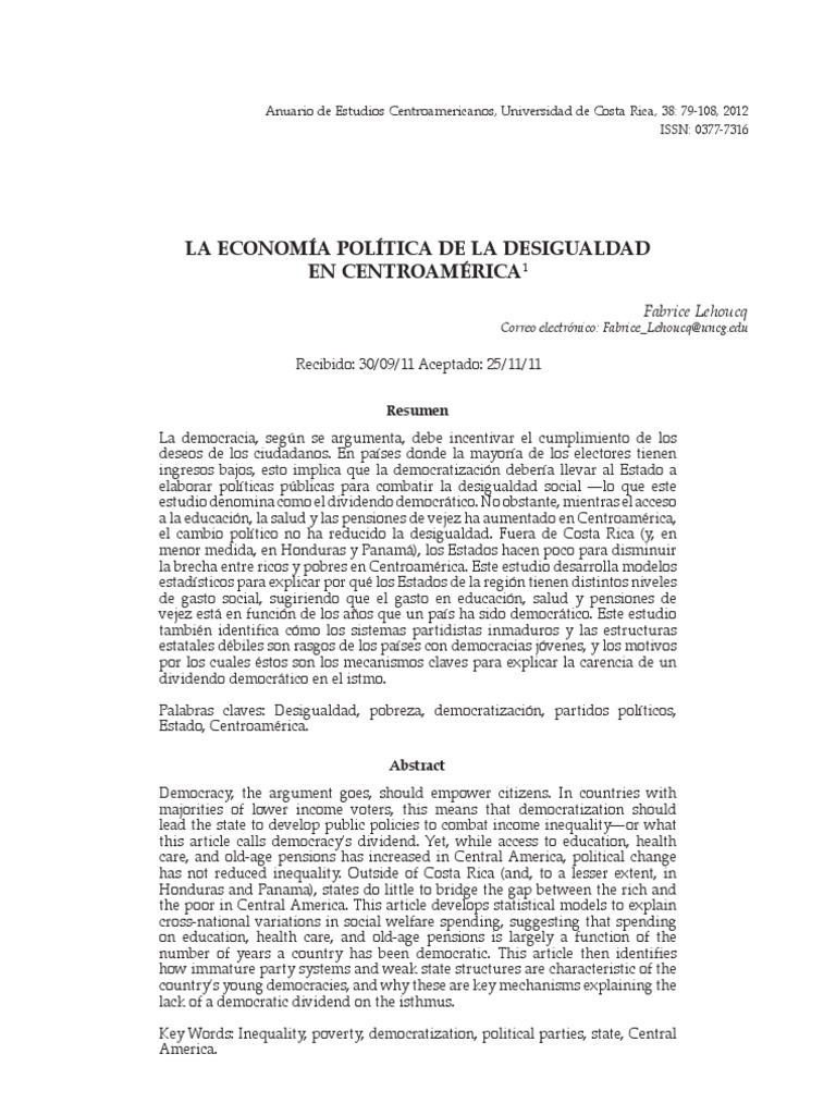 Lehoucq - La Economía Política de La Desigualdad en Centroamerica | PDF