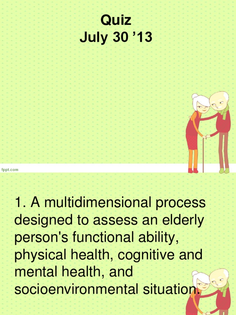 Geriatric Assessment Quiz PDF Psychological Evaluation Depression