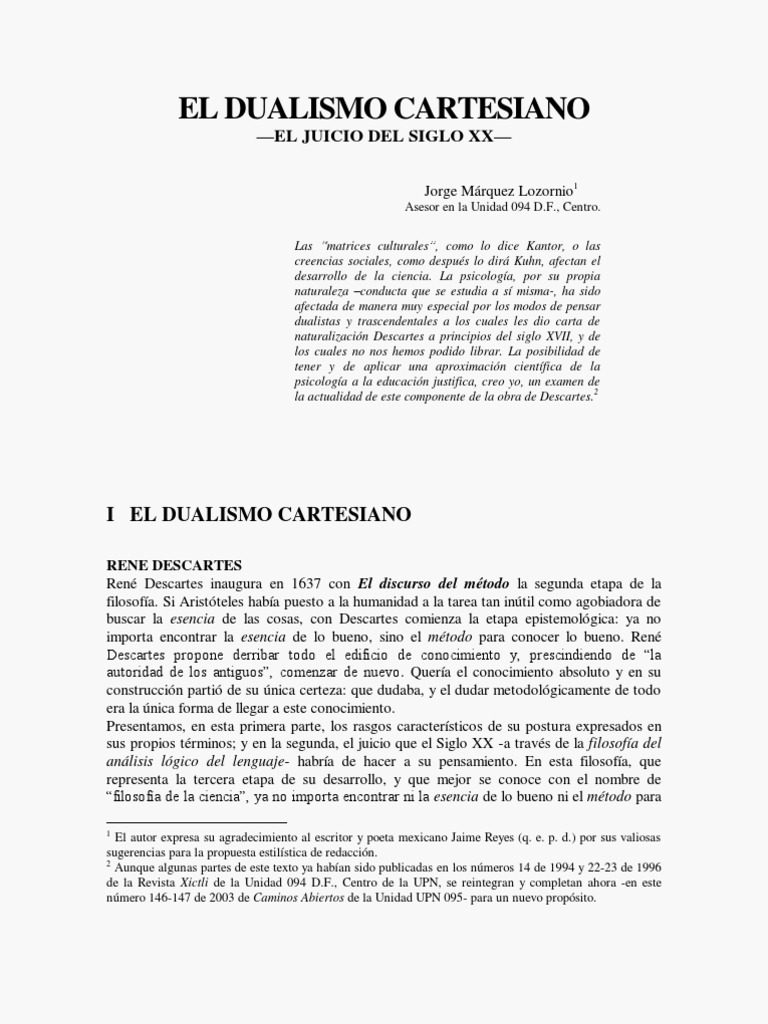 EL DUALISMO CARTESIANO.pdf Empirismo René Descartes