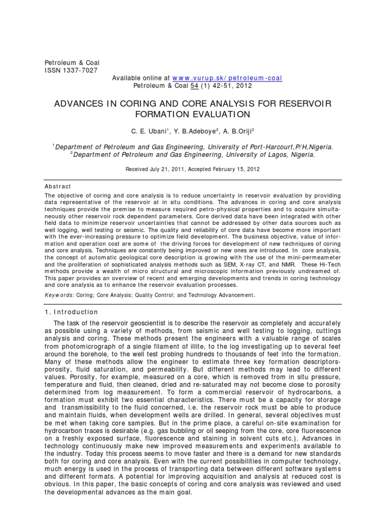 Sidewall Core | PDF | Petroleum Reservoir | Permeability (Earth Sciences)