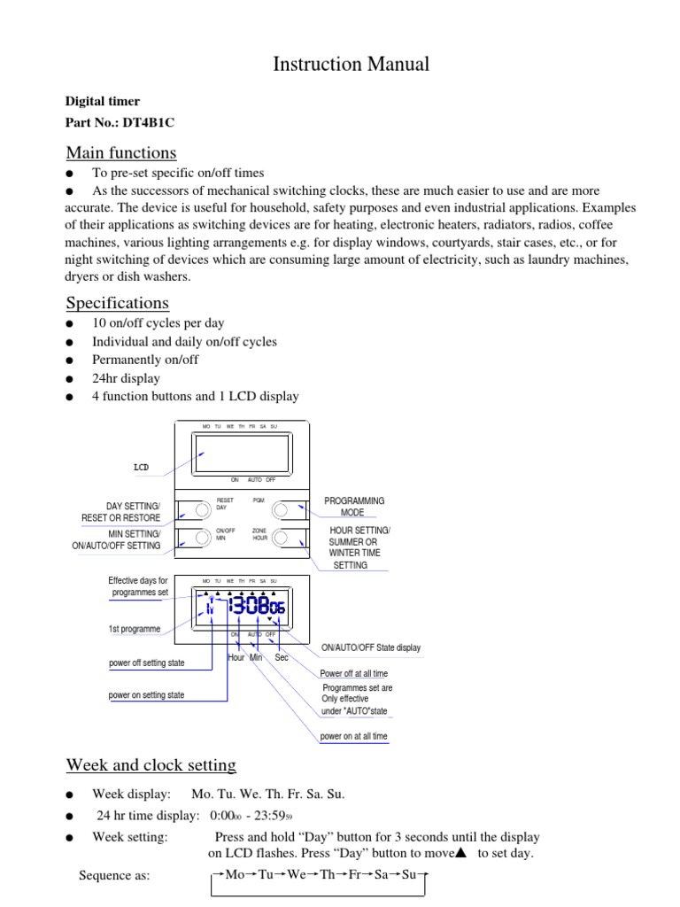 Programmable Digital Timer Instruction Manual