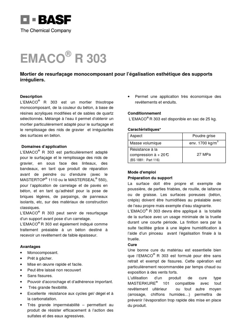 37 - Emaco R 303 | PDF | Mortier (matériau) | Béton