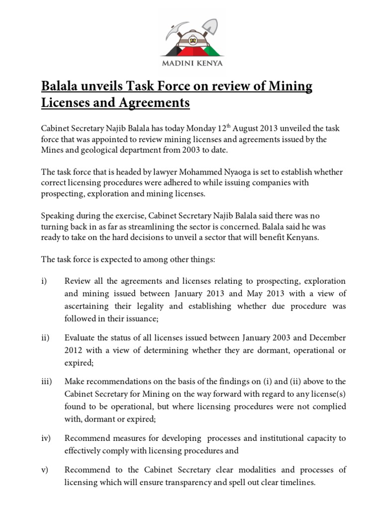 Task Force On Review of Mining Licenses and Agreements | PDF