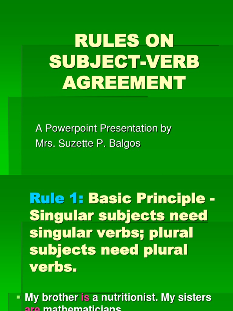 Rules On Subject-Verb Agreement: A Powerpoint Presentation by Mrs