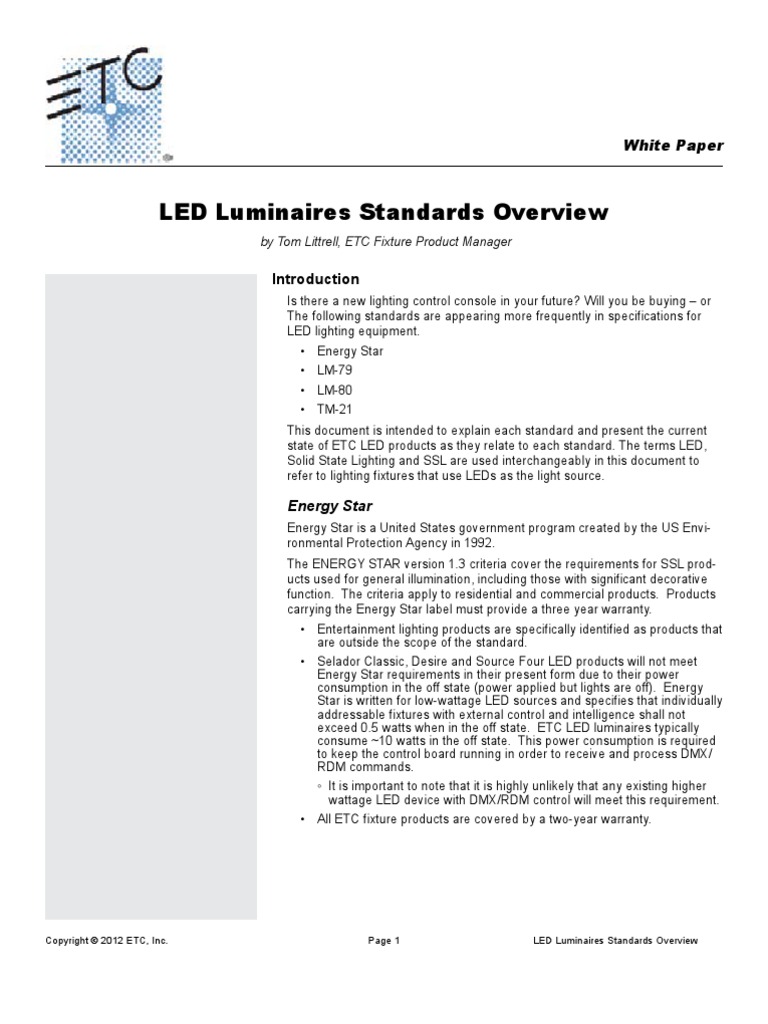 WP007 LED Luminaires Stds Overview | PDF | Lighting | Light Emitting Diode