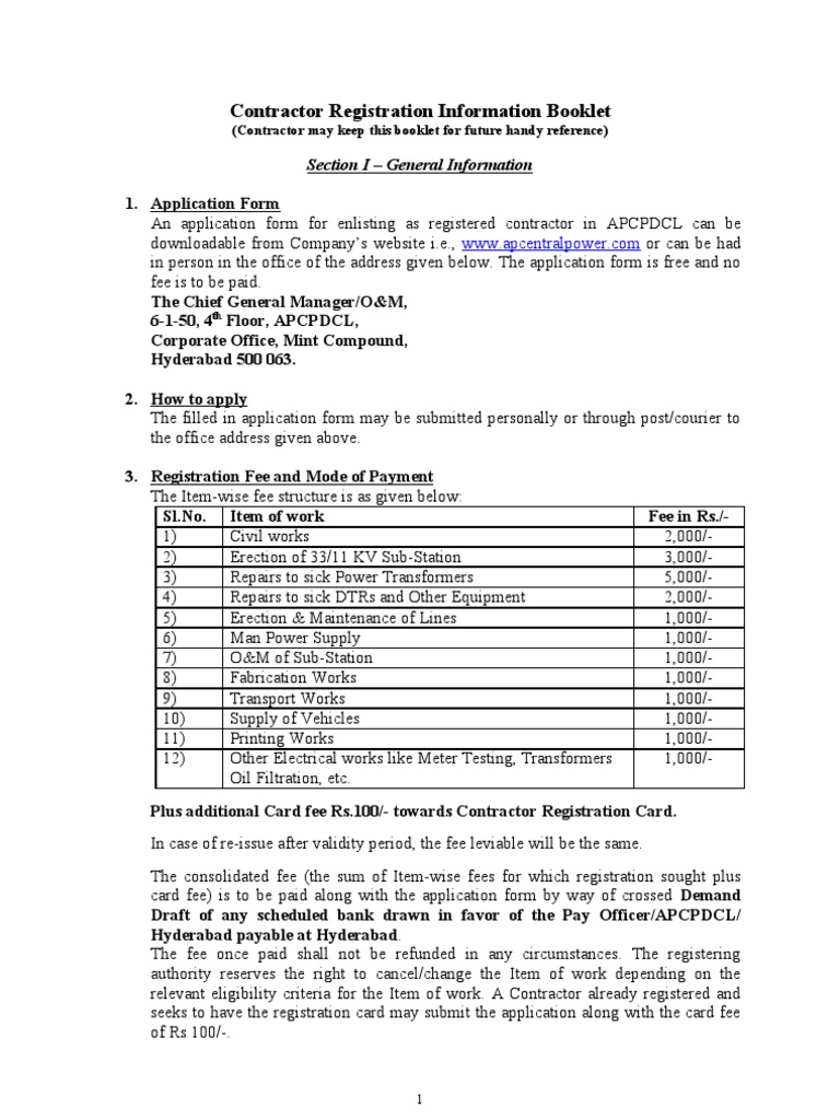 APCPDCL Contractor Registration Guide | PDF