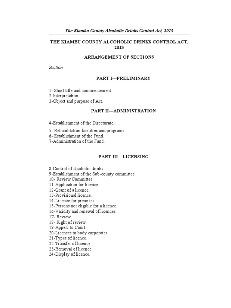 Kiambu County Alcoholic Drinks Control Act, 2013 Approved by Kiambu