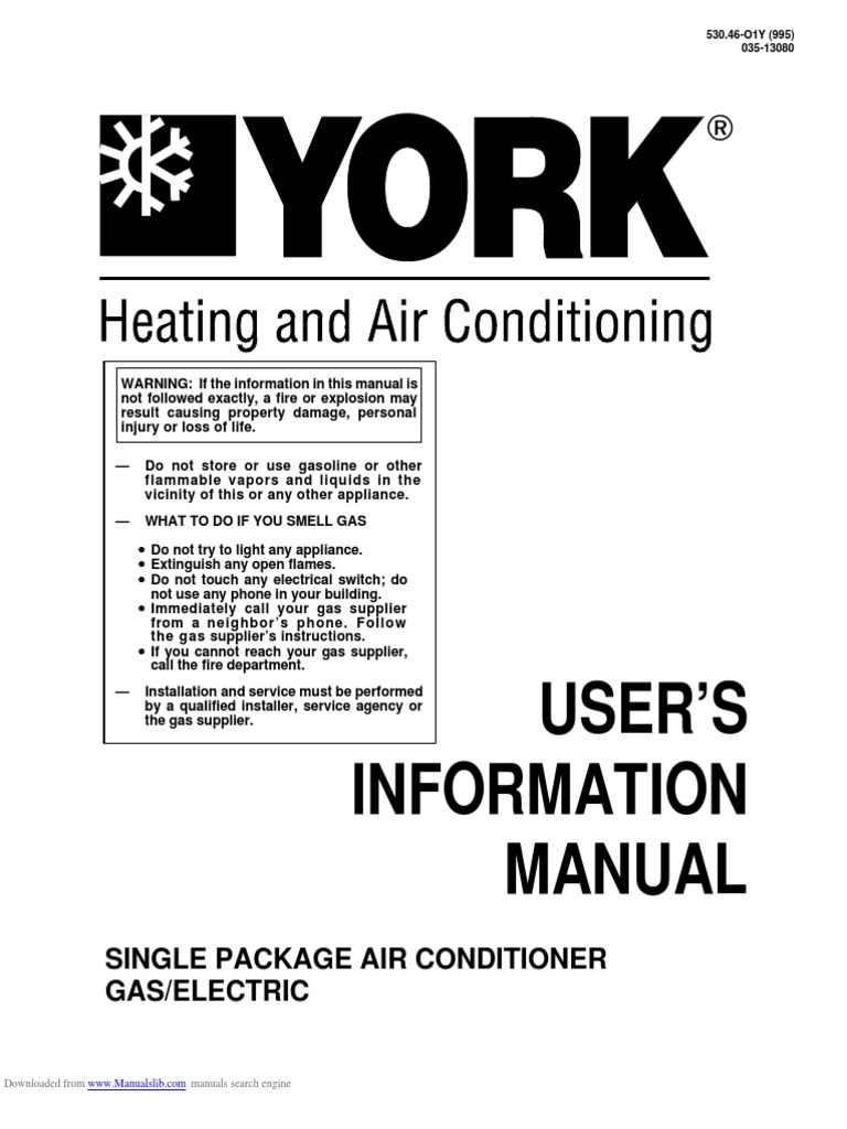 User'S Information Manual Single Package Air Conditioner Gas/Electric