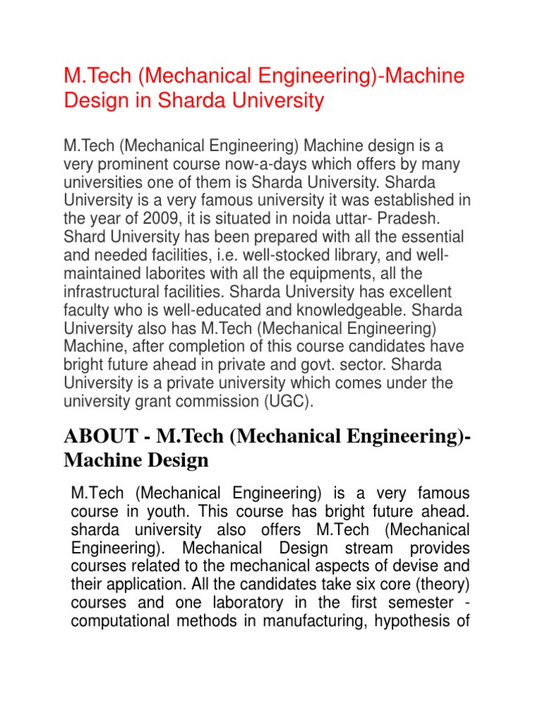 M.Tech Machine Design at Sharda University | PDF | Mechanical ...