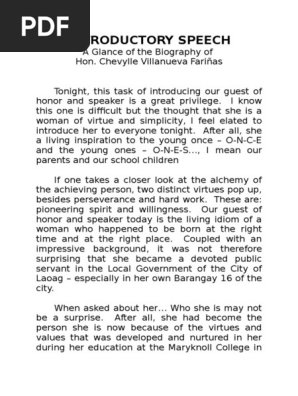 Sample Speech In Introducing A Guest Speaker Pdf