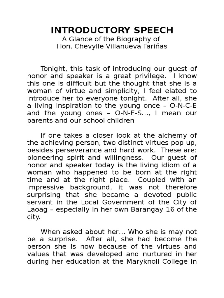introducing a guest speaker to the audience