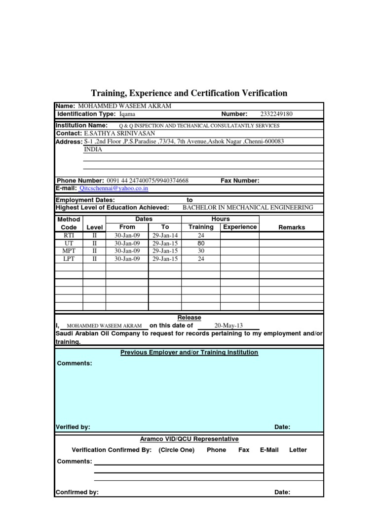 Employment and Training Verification Form | PDF