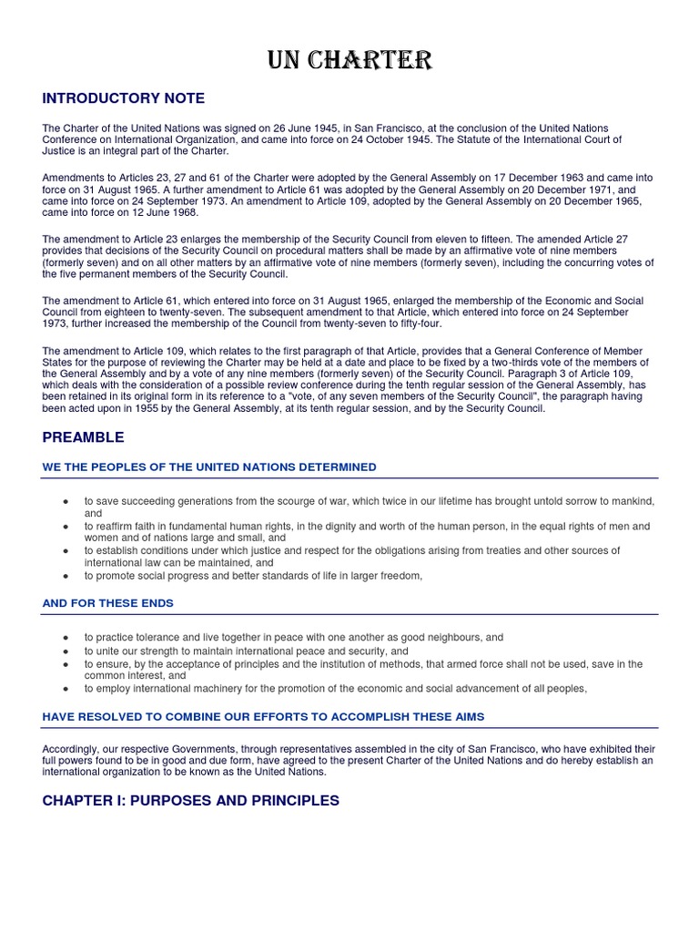 UN Charter Overview and Amendments | PDF | United Nations General ...