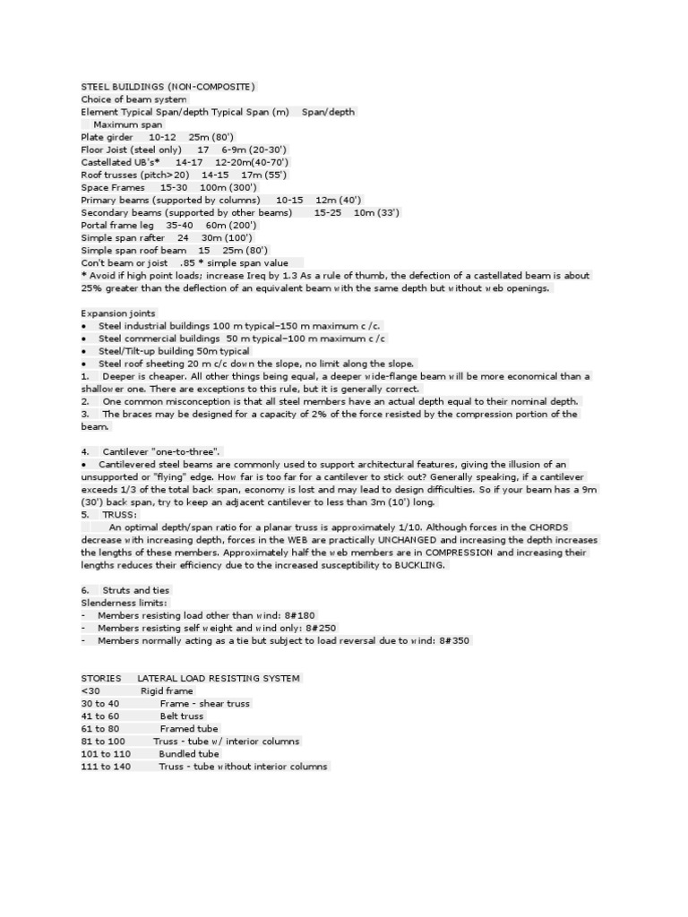 Thumb Rules For Steel&Concrete Design | PDF | Truss | Beam (Structure)