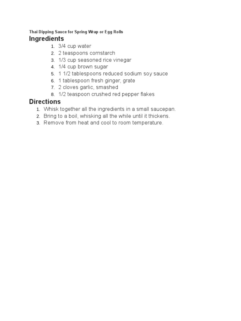 Thai Sauce for Spring Rolls | PDF | Wellness