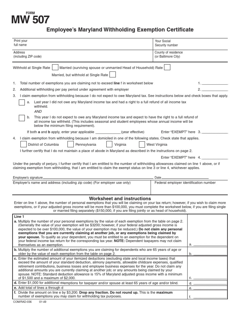 Department Of Labor Mw507 Pdf Withholding Tax Income Tax In The United States