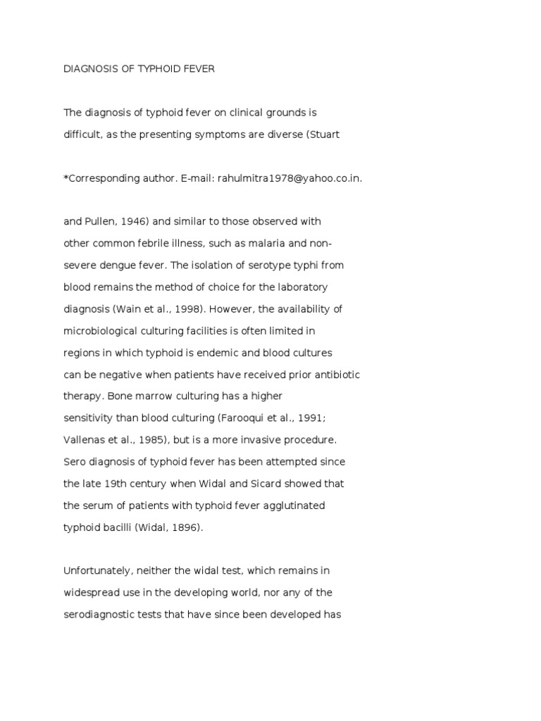 Diagnosis of Typhoid Fever | PDF | Serotype | Antibody