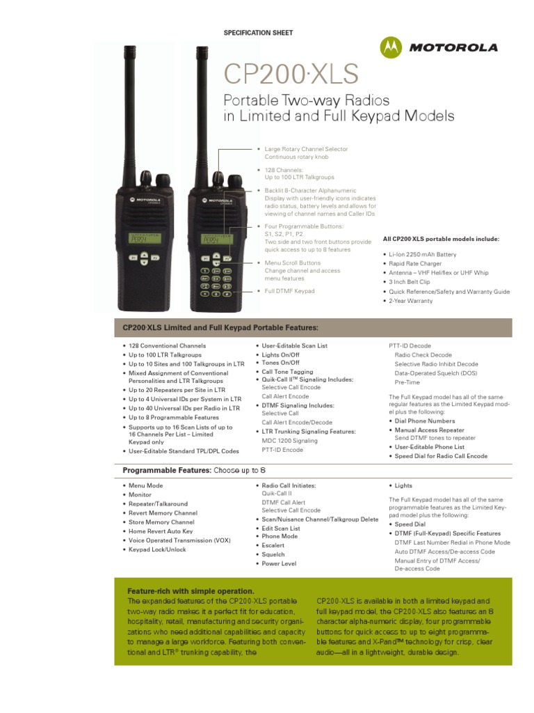 AMZ Motorola CP200 Radio XLS Specs Hertz Very High Frequency