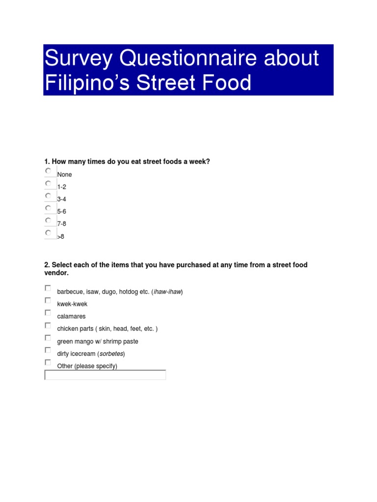 Filipino S Street Food Questionnaire