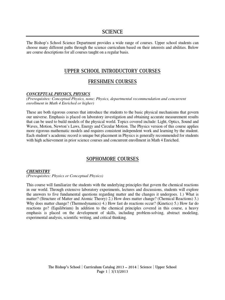 Science Curriculum Upper School | PDF | Physics | Advanced Placement