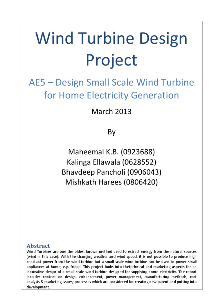 Design Small Scale Wind Turbine For Home Electricity Generation | PDF ...