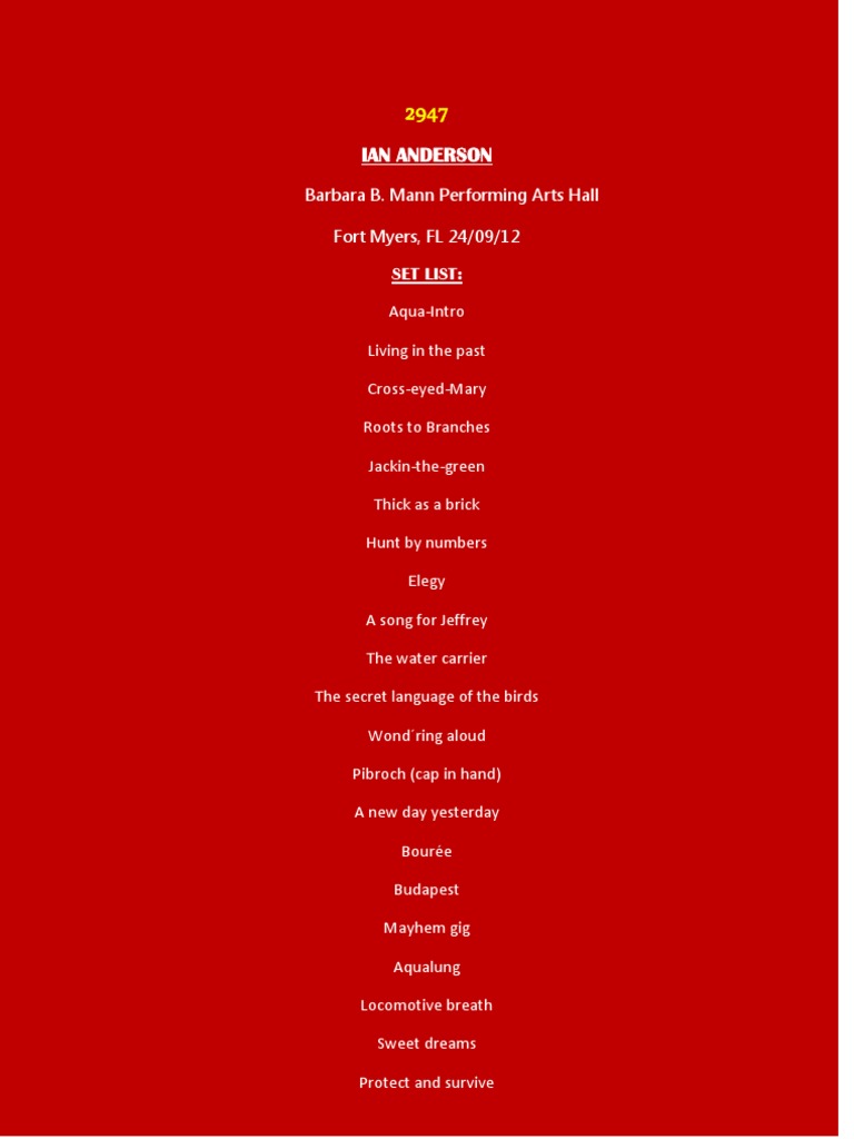 Ian Anderson Concert Setlist 2012 | PDF | Art