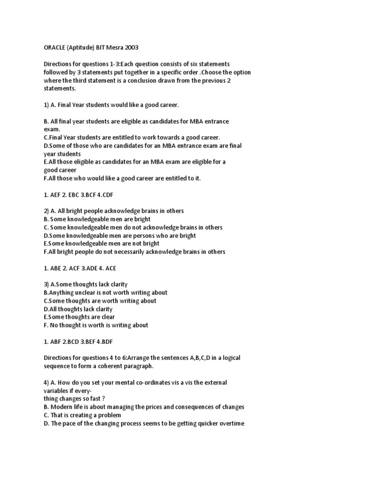 Oracle Aptitude Test Preparation Guide | PDF | Pl/Sql | Sql