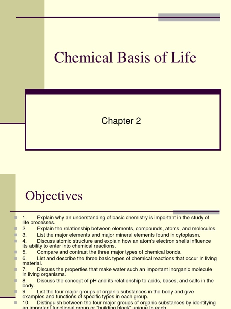 Chemical Basis of Life 1 Chemical Elements Atoms