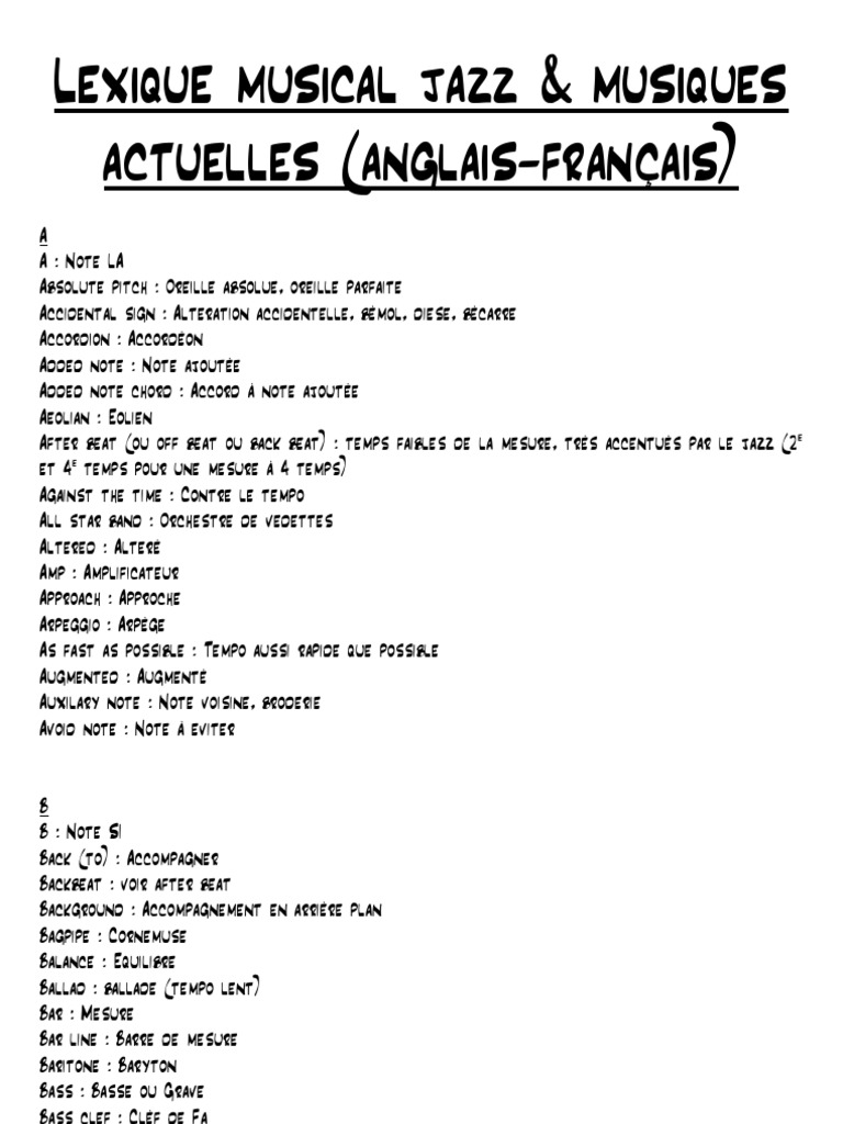 Lexique musical AnglaisFrançais Mode (musique) Guitares