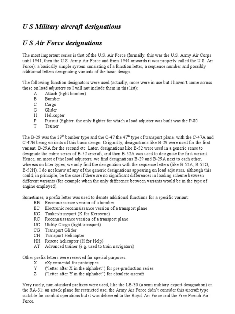 Us Military Aircraft Designations PDF Boeing B 52 Stratofortress
