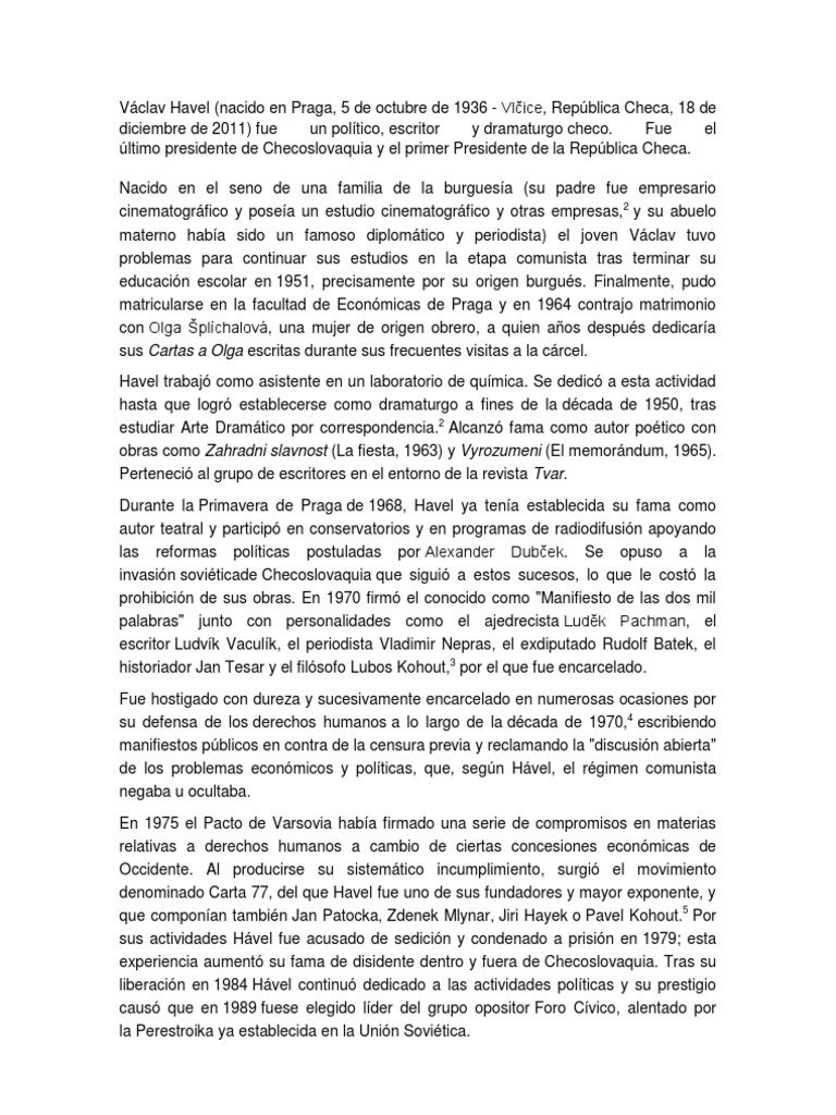 Biografía de Václav Havel | PDF | Václav Havel | Gobierno