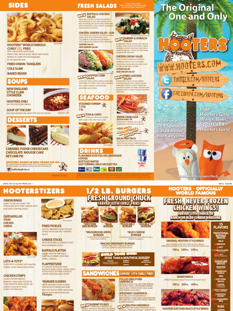 Hooters Menu PDF PDF Salad Hamburgers